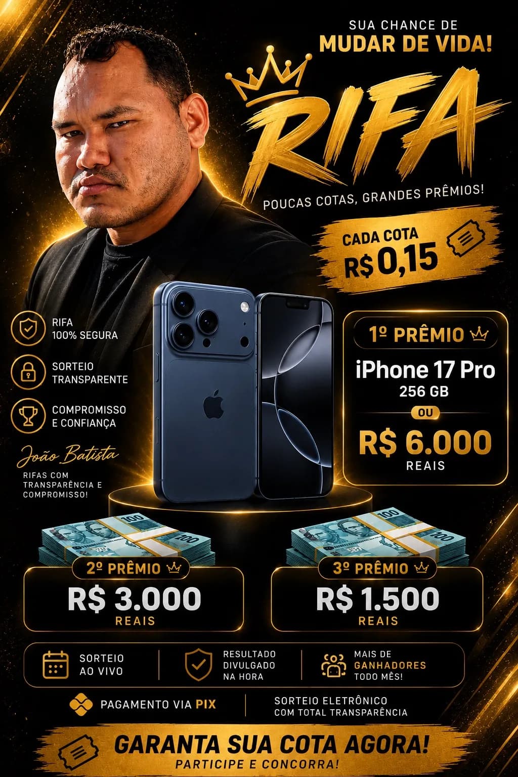 iPhone 17 Pro 256 ou R$ 6.000 no PIX!